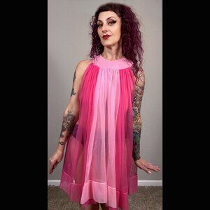 60s Radcliffe Hot Pink Magenta Babydoll Sheer Lingerie Boudoir A line S